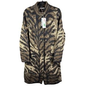Gio & Gio Cardigan Sweater Women M Brown Animal Print Mohair Wool Blend Italy